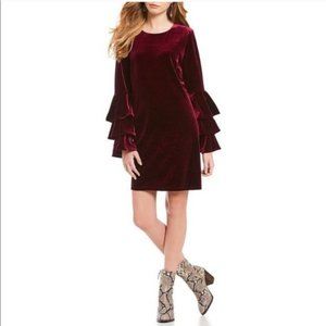 Sugar Lips Purple/Burgundy velvet bell sleeves dress size S